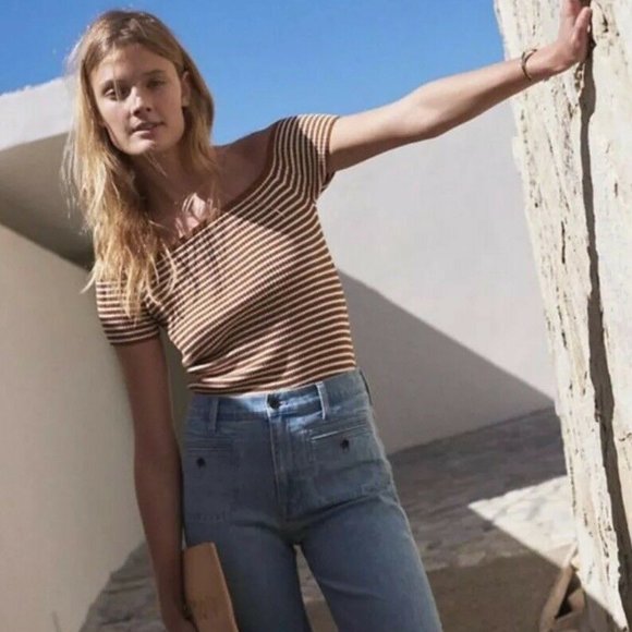 Madewell Off-the-Shoulder Sweater in Stripe Size XXS Preppy Summer - Picture 9 of 10